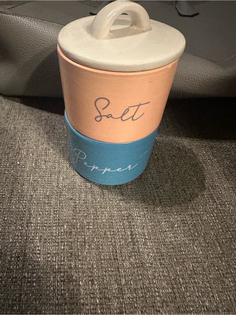 Salt & Pepper Stacked Ceramic Canisters - Peach and Blue